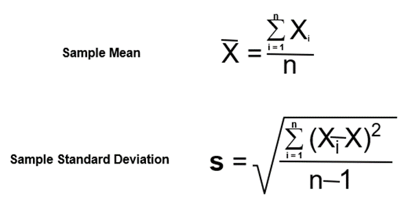formula for sample mean and sample standard deviation