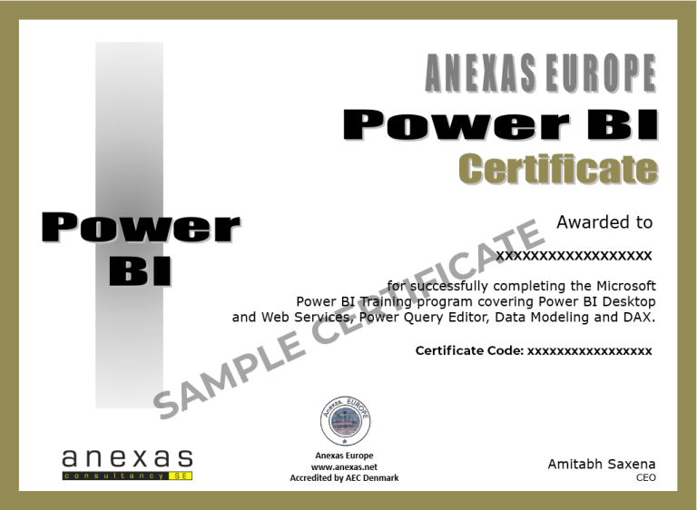 power bi course sample certificate
